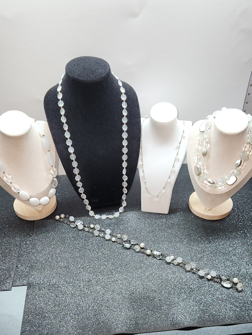 White & Silver Beaded Necklace Bundle Mix